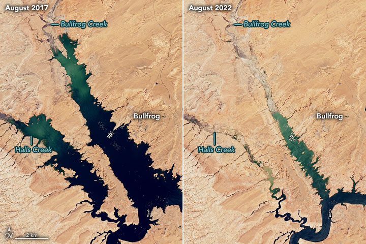 bullfrog_oli2_2022218 Lake Powell water change comparison