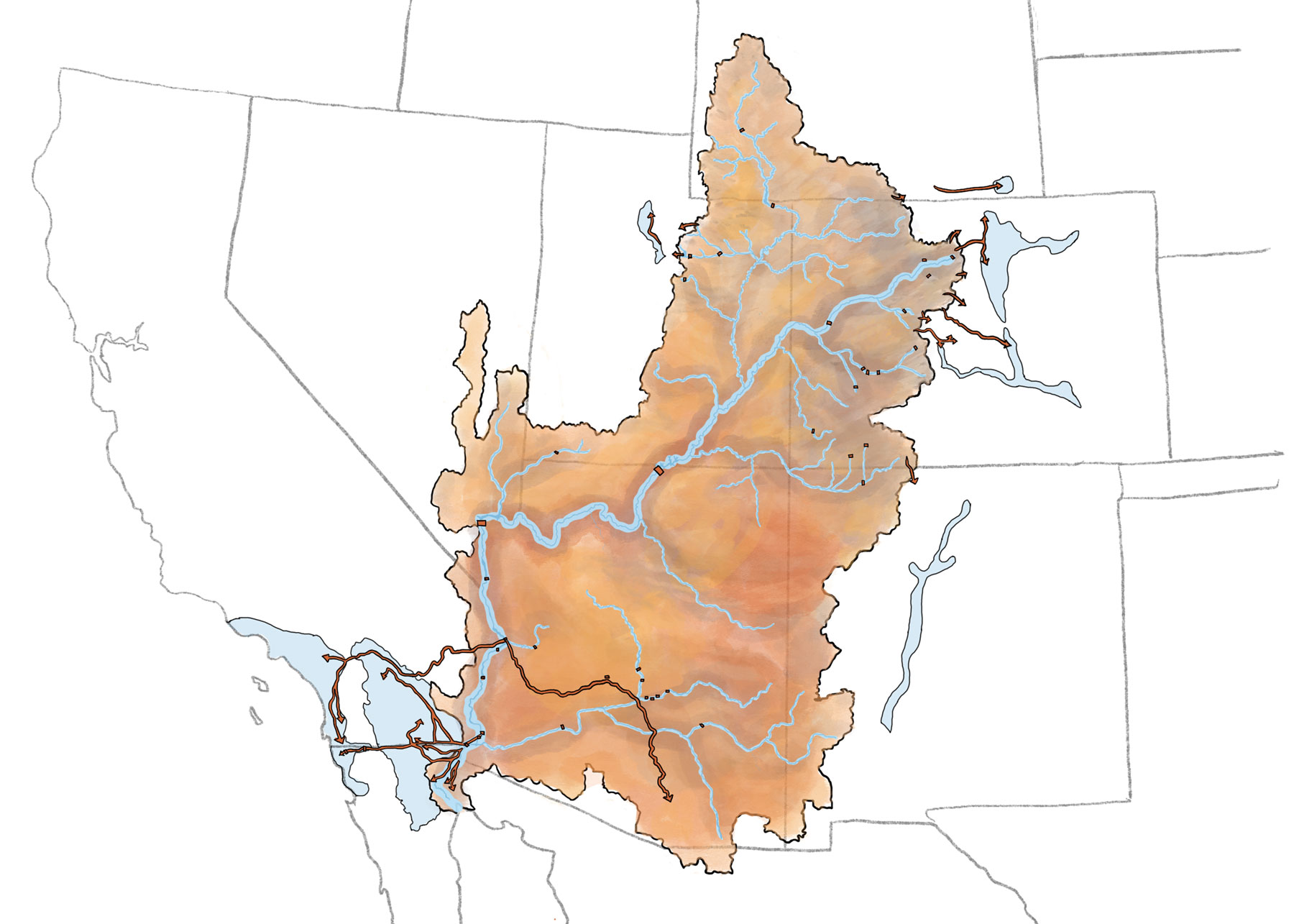 Map of Water Diversions and Dams